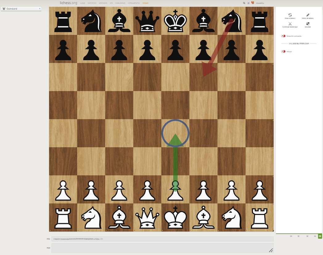 Pantallazo donde se ve el tablero durante una partida online de ajedrez